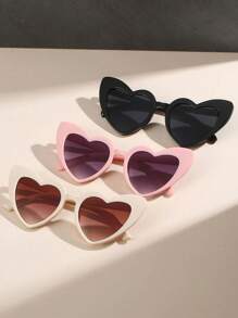 3pcs Retro Heart Shaped Fashion Glasses, Fashion Eyewear For Beach, Photography, Birthday, European And American Style - Multicolor - View 1