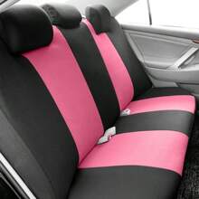 9Pcs Car Seat Covers Set Pink Polyester Fabric Airbag Compatible Universal Fit Auto Accessories For Women New Design,Car Seat Cover Full Set,Car Accessories - Pink - View 4