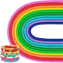 10種顏色的聚合物粘土珠子,10條弦,diy衝浪手鍊項鍊製作的6mm涂層樹脂小圓片珠 - 彩色 - 查看 1