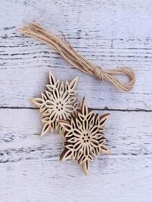 1入組10pcs精美木質雪花飾品,附上繩子的聖誕樹懸掛裝飾,適用於diy裝飾,聖誕節,春節裝飾（隨機包裝） - 杏色 - 查看 7