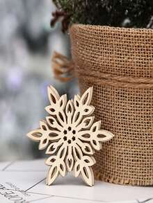 1入組10pcs精美木質雪花飾品,附上繩子的聖誕樹懸掛裝飾,適用於diy裝飾,聖誕節,春節裝飾（隨機包裝） - 杏色 - 查看 4