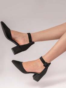 Women Heel Closed Toe Chunky High Heel Ankle Strap Wedding Party Comfortable Prom Pumps Shoes - Black - View 4