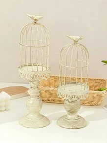 复古鸟笼铁烛台婚礼派对装饰金属烛台家居装饰、节日圣诞装饰、派对装饰、房间装饰（请注意，烛台为复古风格，具有复古工艺）、礼品 - 白色 - 查看 8