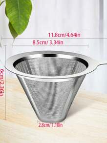 1入組小型/800 網孔咖啡濾漏漏斗,不銹鋼雙層濾芯,可重複使用的手工咖啡濾網 - 銀色 - 查看 7