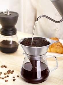 1入組小型/800 網孔咖啡濾漏漏斗,不銹鋼雙層濾芯,可重複使用的手工咖啡濾網 - 銀色 - 查看 1