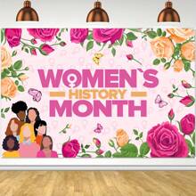 女性歷史月派對裝飾3x5英尺戶外背景女性歷史月橫幅花園屋家裝飾旗幟,適用於橫幅標誌庭院花園裝飾 - 粉色 - 查看 1
