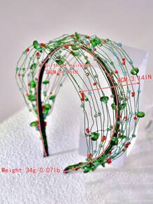 1pc Green Hair Hoop With Multicolor Diamond Design, Handmade Hair Accessory For Daily Wear - Green - View 9