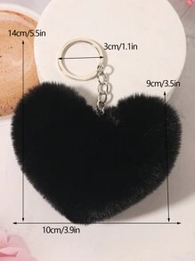 1 pieza Llavero/Accesorio para bolso con pompón de piel de conejo sintética con forma de corazón, accesorio para San Valentín, accesorios para coche, escuela, lindo, gótico, Y2K - Negro - Ver 4