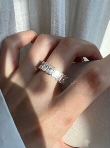 1pc Luxury Ring Women Silver Plated Finger Rings Bridal Wedding Bands Couple Jewelry Gift For Girlfriend Engagement Party Anniversary Valentine'S Day - Apricot - View 2