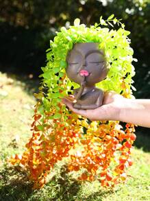 1 件,樹脂女士人物造型臉花盆假花容器室內裝飾頭植物創意北歐 - 彩色 - 查看 5