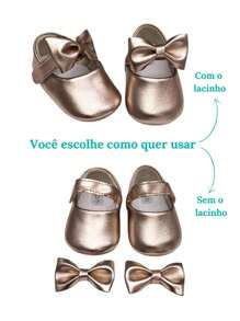 Sapatilha de Bebê Recem Nascida Laço Removivel Duas Opções para uso - Bronze - Visão 4