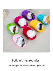 1pc Cute Sleeping Cat Press And Call Slippers Cat Plush Bag Pendant, Imitation Animal Gift, Crochet Plush Ornament - Pink - View 2