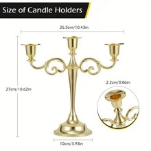 1入歐式三頭烛台，燭光晚餐、情侶約會和生日派對氛圍裝飾，客廳家居裝飾必備 - 金色 - 查看 3
