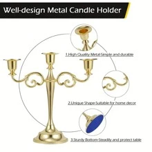 1入歐式三頭烛台，燭光晚餐、情侶約會和生日派對氛圍裝飾，客廳家居裝飾必備 - 金色 - 查看 2