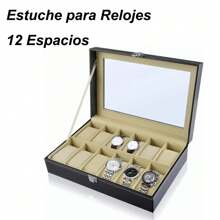 12 Espacios Estuche para Relojes Exhibidor con Almohadillas, estuche para reloj, alhajero, exhibidores de joyeria, caja para relojes, estuche para relojes, organizador de joyas, cajas para joyeria, joyero organizador, porta relojes, estuches para joyeria, exhibidor joyeria joyeros organizadores, alhajeros organizadores, organizador de joyeria, exhibidores para joyeria, organizador de relojes - Negro - Ver 2