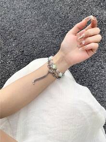 1入組雙性玻璃珠金屬空心魅力手鍊帶,帶有仙女設計,適用於38/40/41/42/44/45/49mm蘋果手表3/4/5/6/7 - 岩青色 - 查看 3