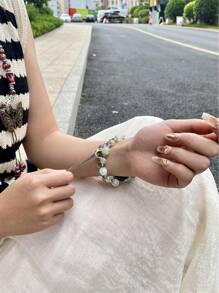 1入組雙性玻璃珠金屬空心魅力手鍊帶,帶有仙女設計,適用於38/40/41/42/44/45/49mm蘋果手表3/4/5/6/7 - 岩青色 - 查看 2