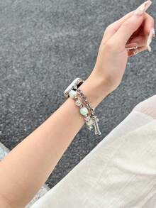 1入組雙性玻璃珠金屬空心魅力手鍊帶,帶有仙女設計,適用於38/40/41/42/44/45/49mm蘋果手表3/4/5/6/7 - 岩青色 - 查看 9