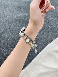 1入組雙性玻璃珠金屬空心魅力手鍊帶,帶有仙女設計,適用於38/40/41/42/44/45/49mm蘋果手表3/4/5/6/7 - 岩青色 - 查看 7