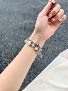 1入組雙性玻璃珠金屬空心魅力手鍊帶,帶有仙女設計,適用於38/40/41/42/44/45/49mm蘋果手表3/4/5/6/7 - 岩青色 - 查看 8