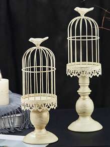 复古鸟笼铁烛台婚礼派对装饰金属烛台家居装饰、节日圣诞装饰、派对装饰、房间装饰（请注意，烛台为复古风格，具有复古工艺）、礼品 - 白色 - 查看 7