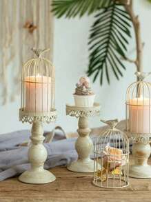 复古鸟笼铁烛台婚礼派对装饰金属烛台家居装饰、节日圣诞装饰、派对装饰、房间装饰（请注意，烛台为复古风格，具有复古工艺）、礼品 - 白色 - 查看 9