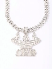 1pc European And American Style Hip-Hop Stainless Steel Pendant Necklace With Diamond Inlaid - Multicolor - View 10