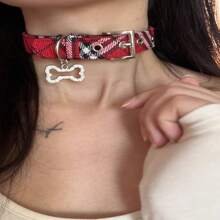 1pc British Style Christmas Red Plaid Belt Buckle Choker Necklace With Retro Unique Design Sense - A Red Plaid Necklace - View 1