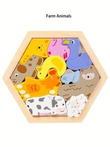 木製創意3d拼圖積木,用於認知和拼圖交通、動物、水果,創意主題卡通積木玩具 - 彩色 - 查看 5