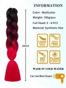 Pack Of 1 Large Braiding Hair 24Inch Suitable For Women Daily Holidays And Cosplay Braided Wear Black Wine Red Multicolour Fashion Synthetic Hair Crochet Hair Extensions Useful And Deft High Temperature Hair Woven Hair Extensions For Halloween And Christmas New Year Carnival Music Festival