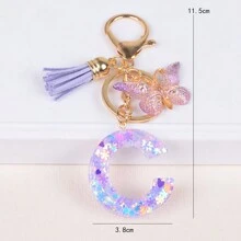 Breloc cu literă inițială Boho, drăguț fulg de zăpadă, paiete de dragoste, alfabet, breloc, fluture, pandantiv, inel, poșetă, rucsac, charm, husă pentru căști, accesorii, femei, fete, cadou pentru cupluri de Ziua Îndrăgostiților. Accesorii auto pentru geantă, charm, rucsac pentru școală, Goth Y2K.