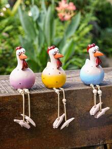 1只可愛又有趣的大眼長腿雞裝飾擺件,創意花園掛火雞微景雕塑手工藝品,適用於家居,花園裝飾 - 彩色 - 查看 8