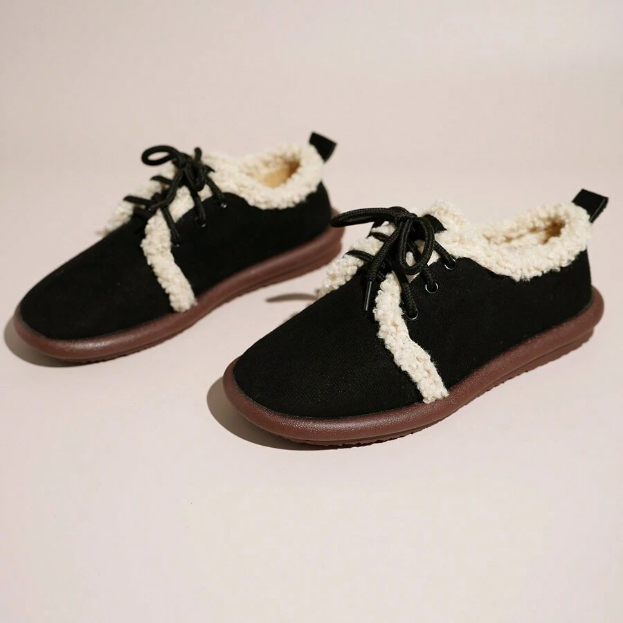 Giày lười nữ lông mịn, Giày đế bằng phong cách mới, Giày lười lái xe sang trọng - màu đen - Xem 1