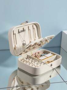 1 件矩形珠宝盒，便携式 PU 珠宝收纳盒，迷你珠宝旅行盒，适用于戒指、项链、吊坠、耳环、口红、手表、优雅配饰收纳盒情人节返校