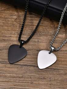 1pc Men's Stainless Steel Smooth Guitar Pick Pendant Necklace - Guitar Pick Pendant - View 1