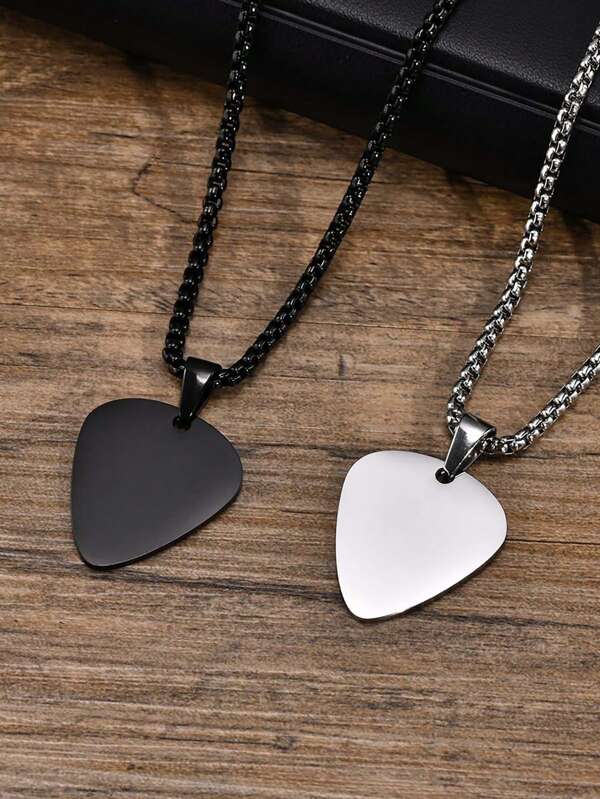 1pc Men's Stainless Steel Smooth Guitar Pick Pendant Necklace
