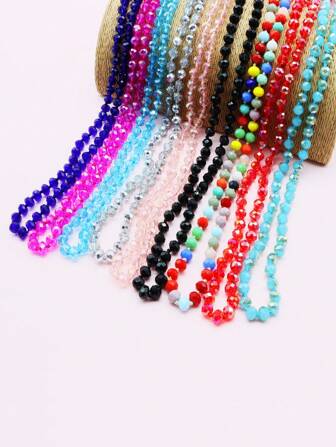 1 Pieza Collar Largo De Cristal Hecho A Mano Con Cuentas De Vidrio En Un Nudo De 150cm Para Damas De Moda