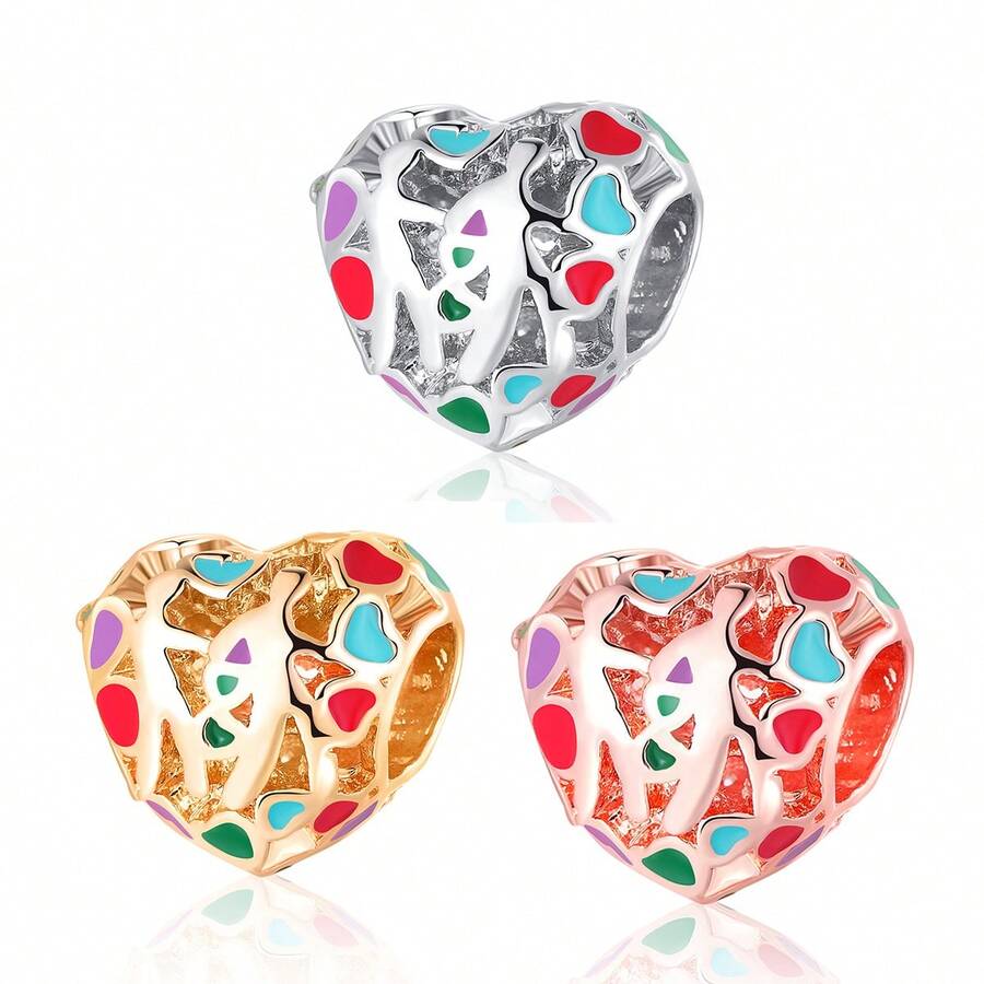 1pc Simple & Versatile Hollow Out Heart Beaded Couple Hand In Hand Series Diy Bracelet, Necklace, Pendant, Hanging Ornament & Creative Diy Accessory - Beads - View 1