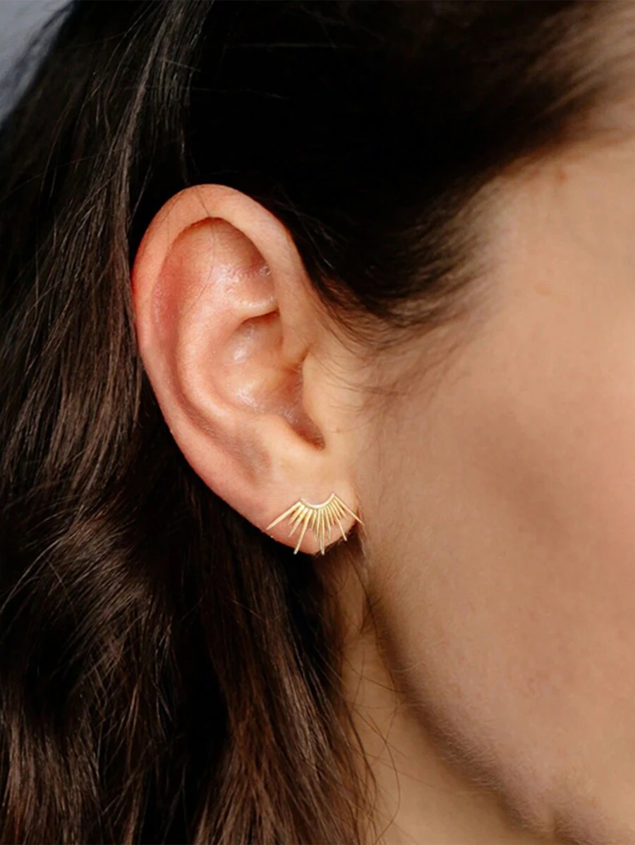 Spiked Silver Stud Earrings - Yellow Gold - View 1