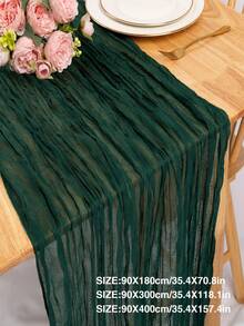 1入組聚酯纖維復古綠色桌旗,摺紋布和紗布的桌面裝飾品,適用於鄉村婚禮、聚會、晚宴和節日作為禮物 - 墨綠色 - 查看 7