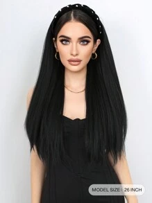 26 Inch Jacques Long Straight Hairpiece Removable Headband Wig Black Synthetic Fiber Women's Fluffy Natural Heat-Resistant Synthetic Wig Suitable For Daily Wear - Black - View 2