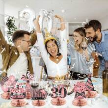 9入組黑金色生日派對裝飾,覆蓋有亮粉,適用於16、21、30、40、50、60、70、80歲男女士生日慶祝 - 玫瑰金 - 查看 3