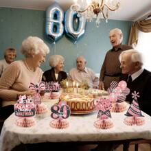 9入組黑金色生日派對裝飾,覆蓋有亮粉,適用於16、21、30、40、50、60、70、80歲男女士生日慶祝 - 玫瑰金 - 查看 8