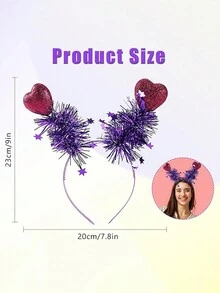 1入組多色情人節情侶風格泡沫心形髮飾鈕扣和星形流蘇裝飾毛帶,可愛的心形設計頭帶,適用於節日/派對服裝,新年派對攝影道具,情人節,聖誕節使用 - 彩色 - 查看 7