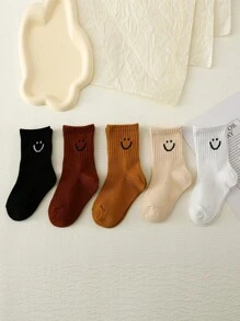 5pairs Girls' Face Over-The-Calf Solid Color Socks - Multicolor - View 4