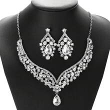 New Spring 2024 2pcs/Set Women's Necklace & Earrings Set, European & American Style, Elegant & Glamorous, Rhinestone Inlaid, Bridal Wedding Jewelry, Clavicle Chain & Earrings