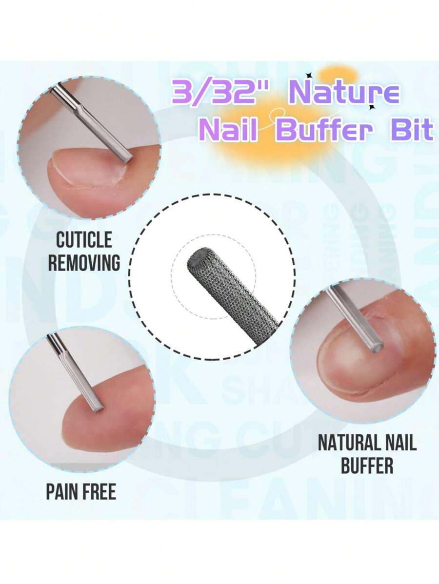 XXXF安全鎢鋼釘鑽頭易釘蒼磨刀具電動指甲鑽頭修剪甲皮修護工具美甲工具1入組 - 灰色 - 查看 1