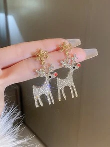 1對簡約水鑽雪花設計馴鹿形狀耳環,高端感節日佩戴 - 彩色 - 查看 2