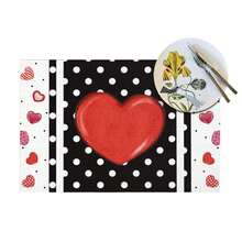 4 件结婚周年纪念情人节餐垫 12x18 英寸 4 件套，心形季节性农舍粗麻布水牛格子室内厨房餐桌装饰派对 - 彩色 - 查看 1