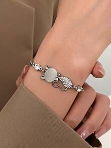 清新简约卡通猫眼石猫眼石手链女生生日节日饰品礼物 - 銀色 - 查看 4